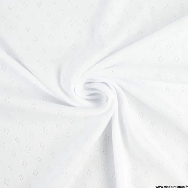 Tissu jersey ajouré maille pointelle coloris Blanc - OEKO TEX