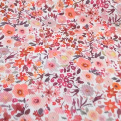 Tissu jersey côtelé motif fleurs automnales roses