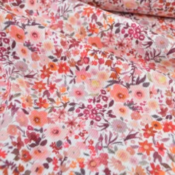 Tissu jersey côtelé motif fleurs automnales roses