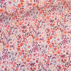 Tissu jersey côtelé motif fleurs automnales roses