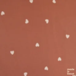 Tissu jersey côtelé motif petits coeurs fond vieux rose - OEKO TEX