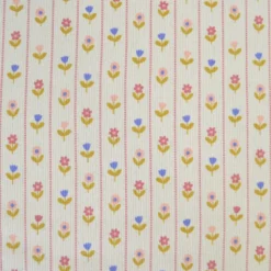 Tissu jersey côtelé petites fleurs et rayures fond écru