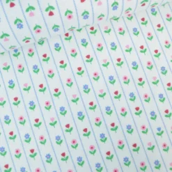 Tissu jersey côtelé petites fleurs et rayures fond blanc