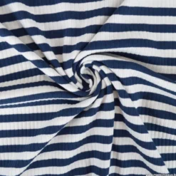 Tissu jersey côtelé à rayures bleu marine et blanc - OEKO TEX