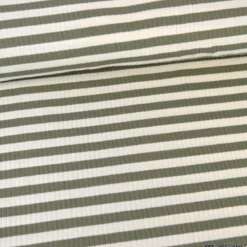 Tissu jersey côtelé à rayures kaki et blanc - OEKO TEX