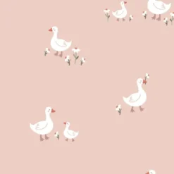 Tissu jersey de coton motif oies fond rose - OEKO TEX