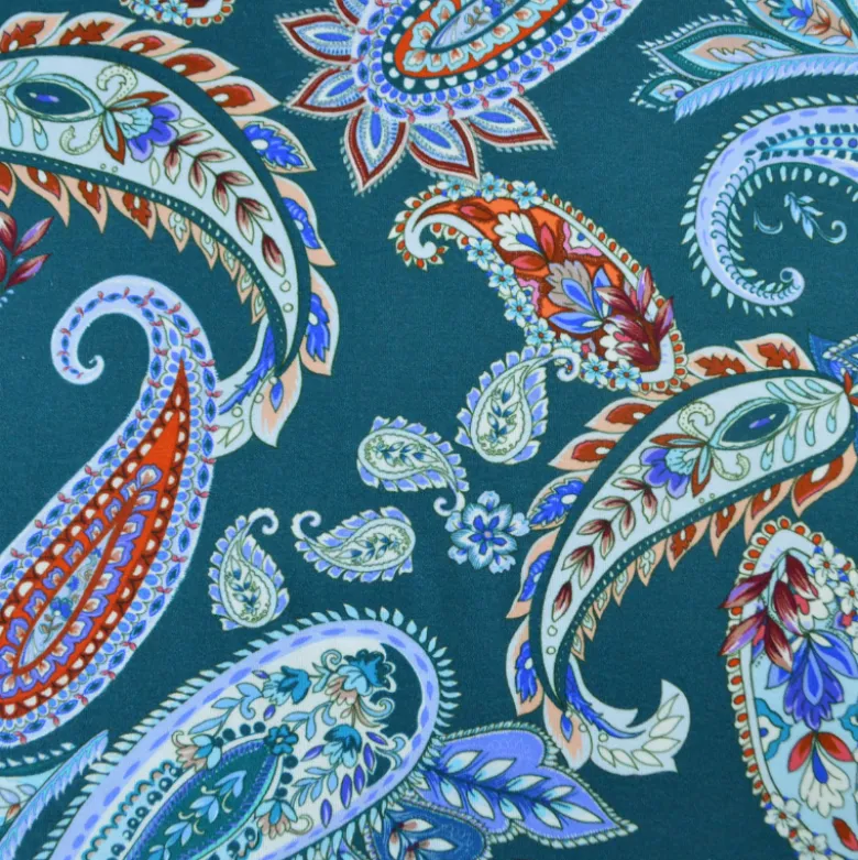Tissu Jersey de Viscose – Motif paisley fond pétrole - OEKO TEX