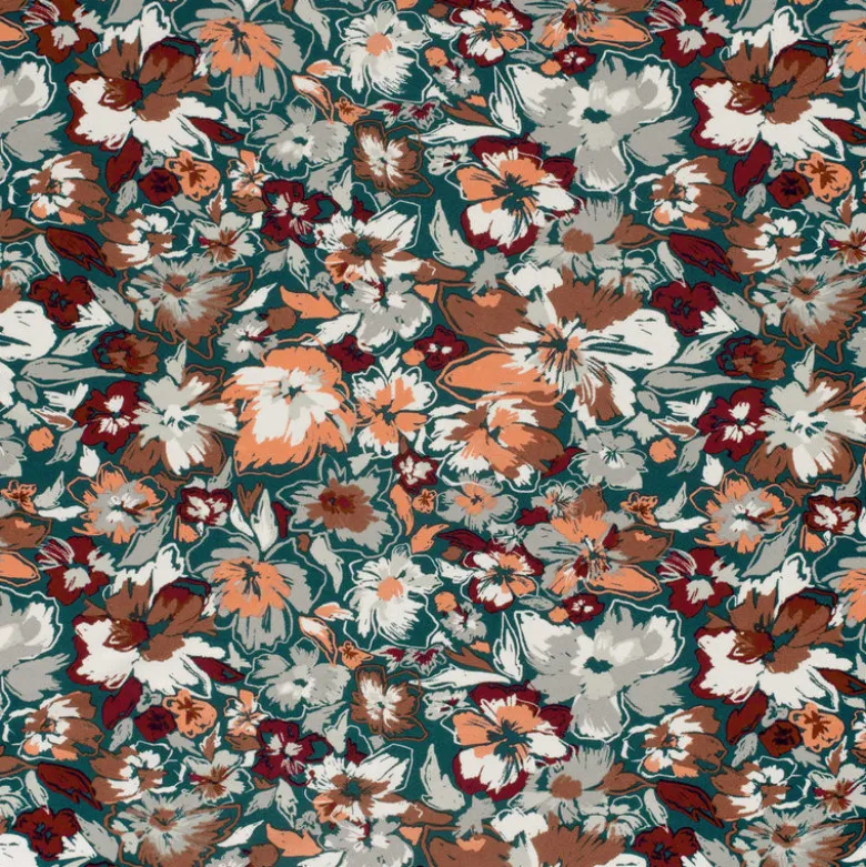 Tissu Jersey de Viscose motifs fleurs fond vert foncé - OEKO TEX