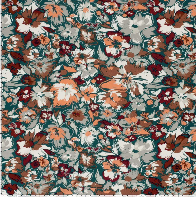 Tissu Jersey de Viscose motifs fleurs fond vert foncé - OEKO TEX