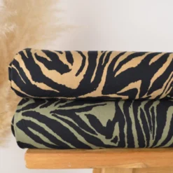 Tissu Jersey de Viscose motifs zebré Noir et Camel - OEKO TEX