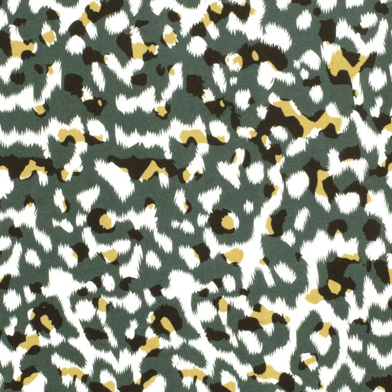 Tissu Jersey de Viscose – Motif Panthère Vert Sauvage - OEKO TEX