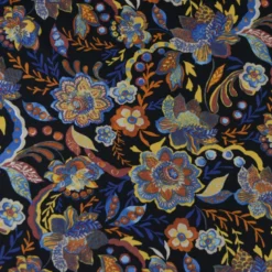 Tissu Jersey de Viscose motifs fleurs sur fond noir