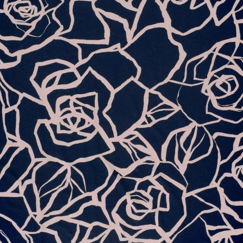 Tissu Jersey de Viscose Vortex motifs fleurs fond marine - OEKO TEX