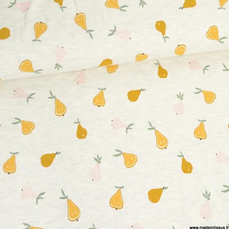 Tissu Jersey glitter motifs poires fond écru Poppy fabrics - oeko tex