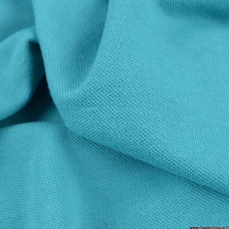Tissu jersey maille polo bleu turquoise - OEKO TEX