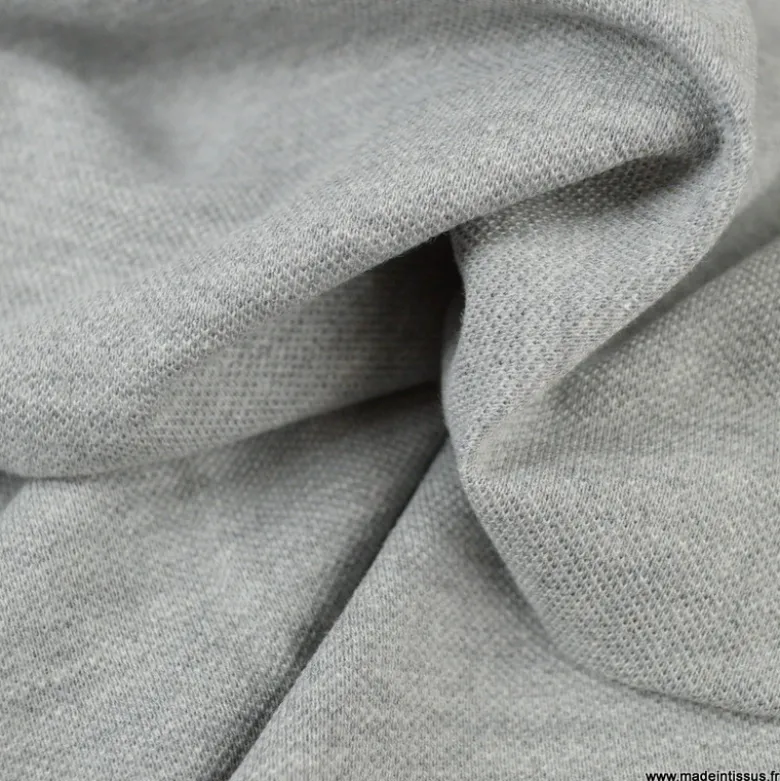 Tissu jersey maille polo gris chiné - OEKO TEX