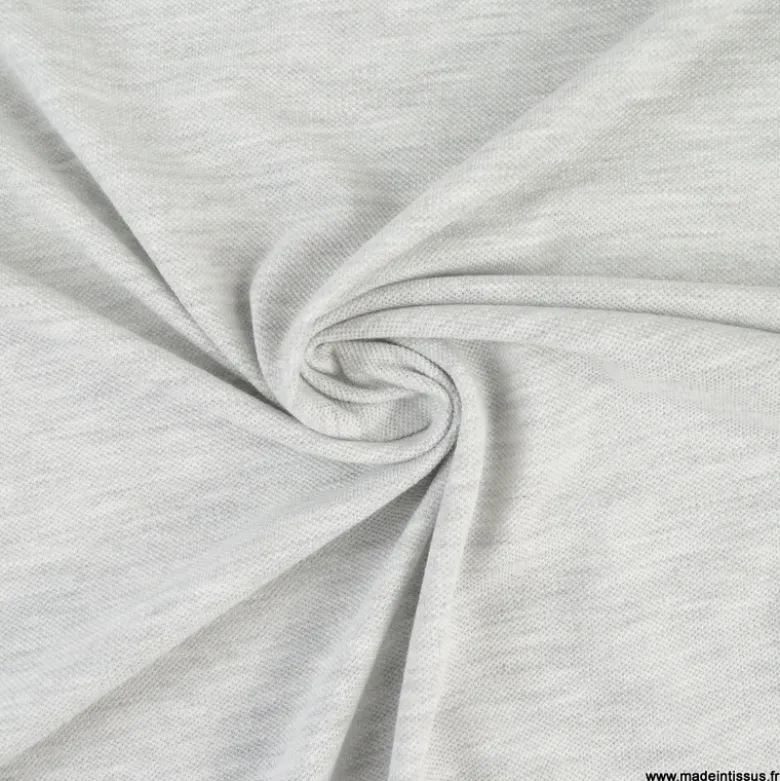 Tissu jersey maille polo gris clair chiné - OEKO TEX
