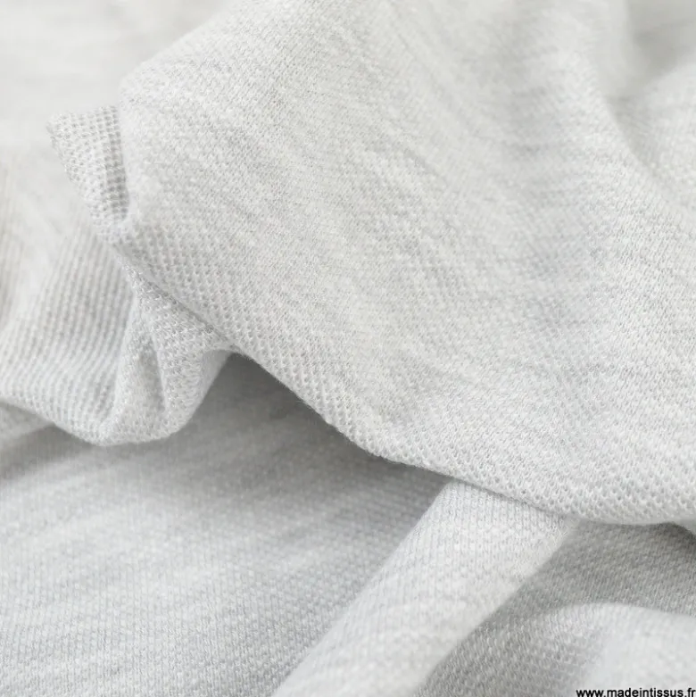 Tissu jersey maille polo gris clair chiné - OEKO TEX