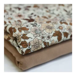 Tissu jersey motif fleurs vintage cacao