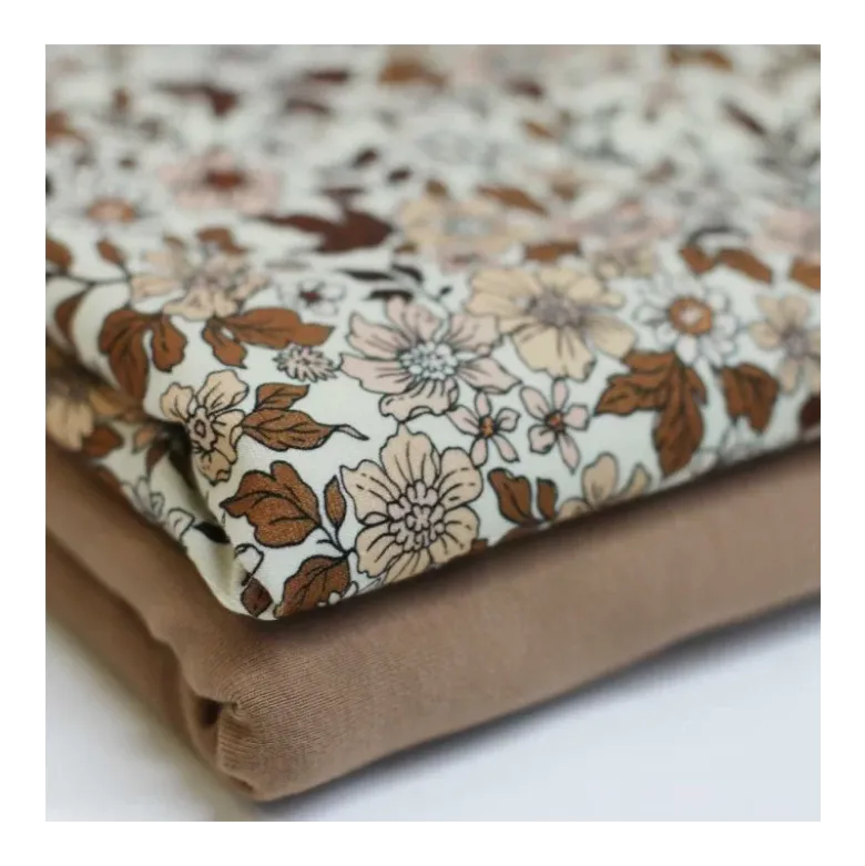 Tissu jersey motif fleurs vintage cacao