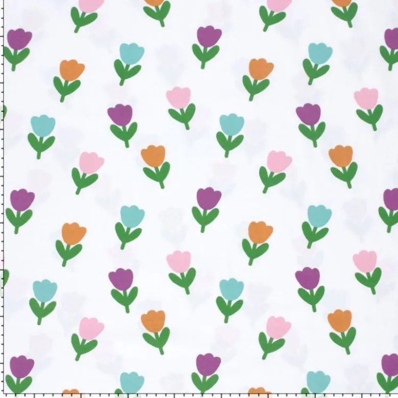 Tissu jersey motif Tulipes fond blanc - OEKO TEX