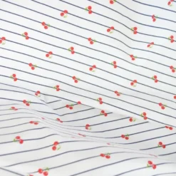 Tissu jersey à rayures bleues et cerises - OEKO TEX