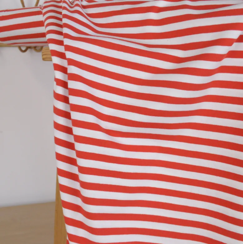 Tissu jersey à rayures larges type marinière Rouge et blanc - OEKO TEX