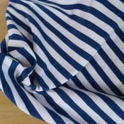 Tissu jersey à rayures larges type marinière Bleu Indigo et blanc - OEKO TEX