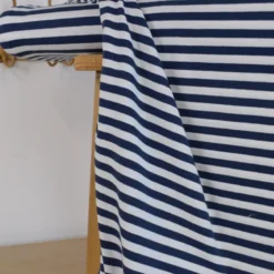Tissu jersey à rayures larges type marinière Bleu marine et blanc - OEKO TEX