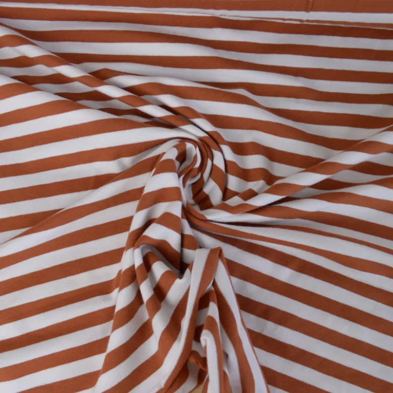 Tissu jersey à rayures larges type marinière Terracotta et blanc - OEKO TEX