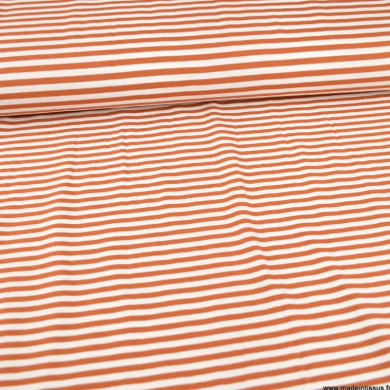 Tissu jersey à rayures type marinière Brique et blanc - OEKO TEX