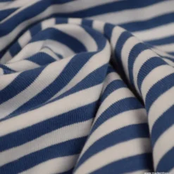 Tissu jersey à rayurestype marinière Indigo et blanc - OEKO TEX