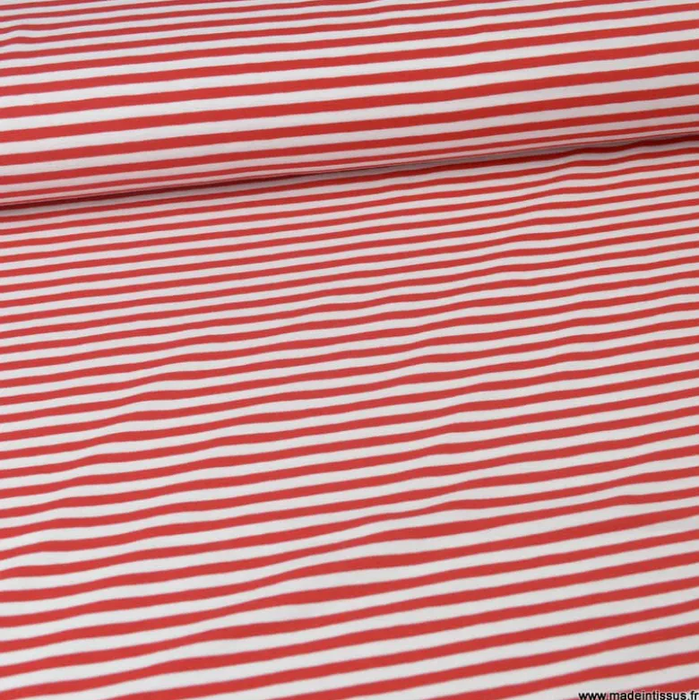 Tissu jersey à rayures type marinière Rouge et blanc - OEKO TEX