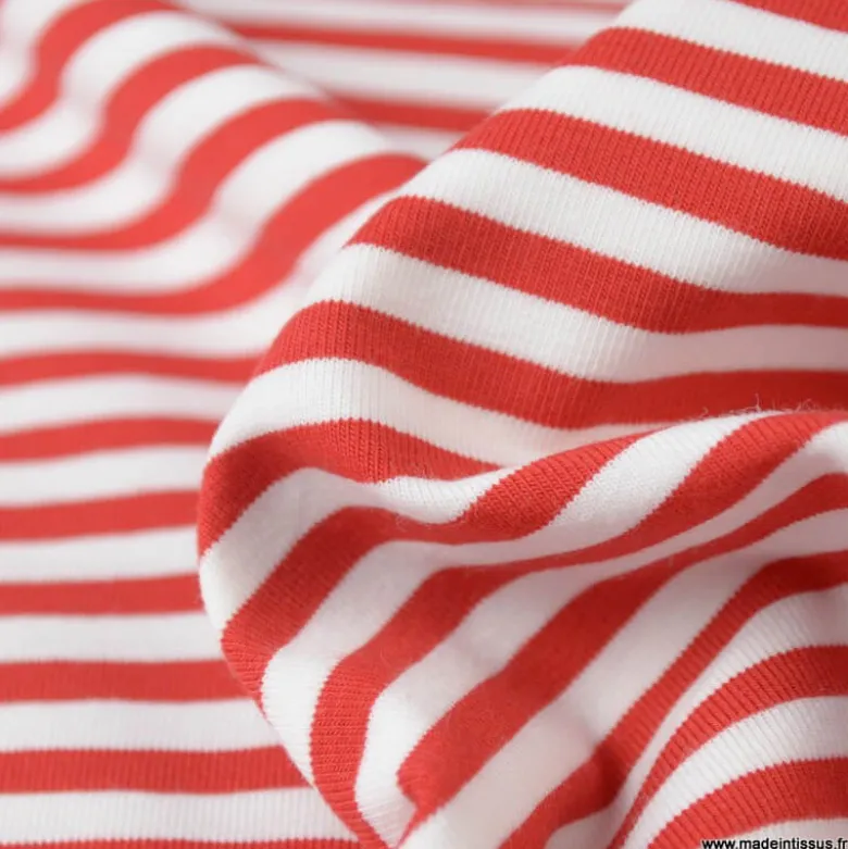 Tissu jersey à rayures type marinière Rouge et blanc - OEKO TEX