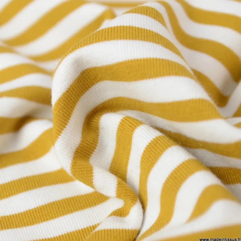 Tissu jersey à rayurestype marinière Moutarde et blanc - OEKO TEX