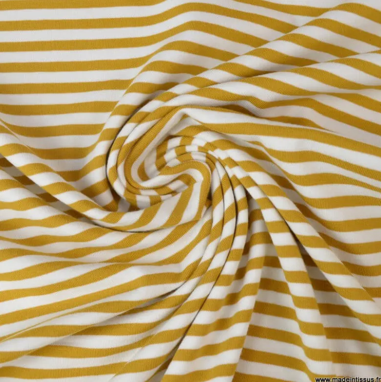 Tissu jersey à rayurestype marinière Moutarde et blanc - OEKO TEX