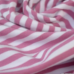 Tissu jersey à rayurestype marinière Vieux rose et blanc - OEKO TEX