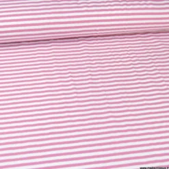 Tissu jersey à rayurestype marinière Vieux rose et blanc - OEKO TEX
