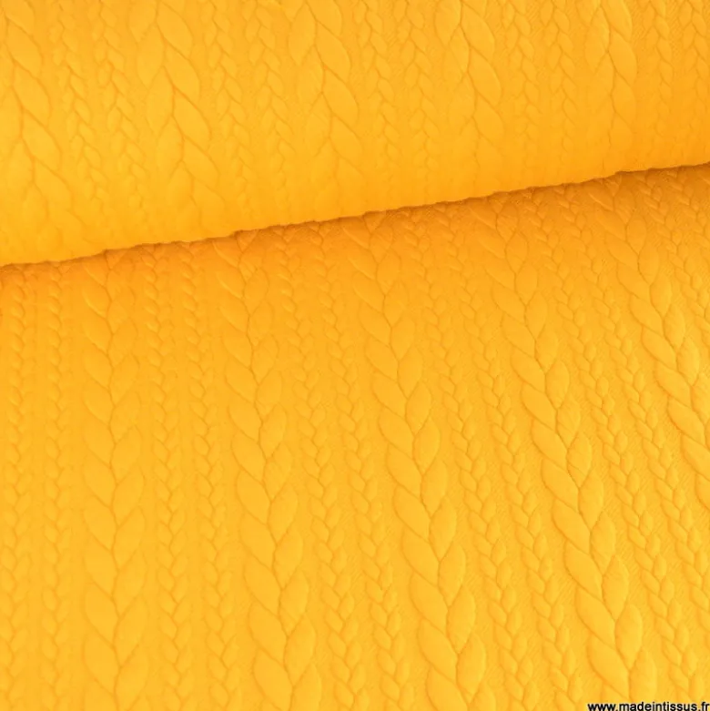 Tissu jersey torsadé jaune moutarde