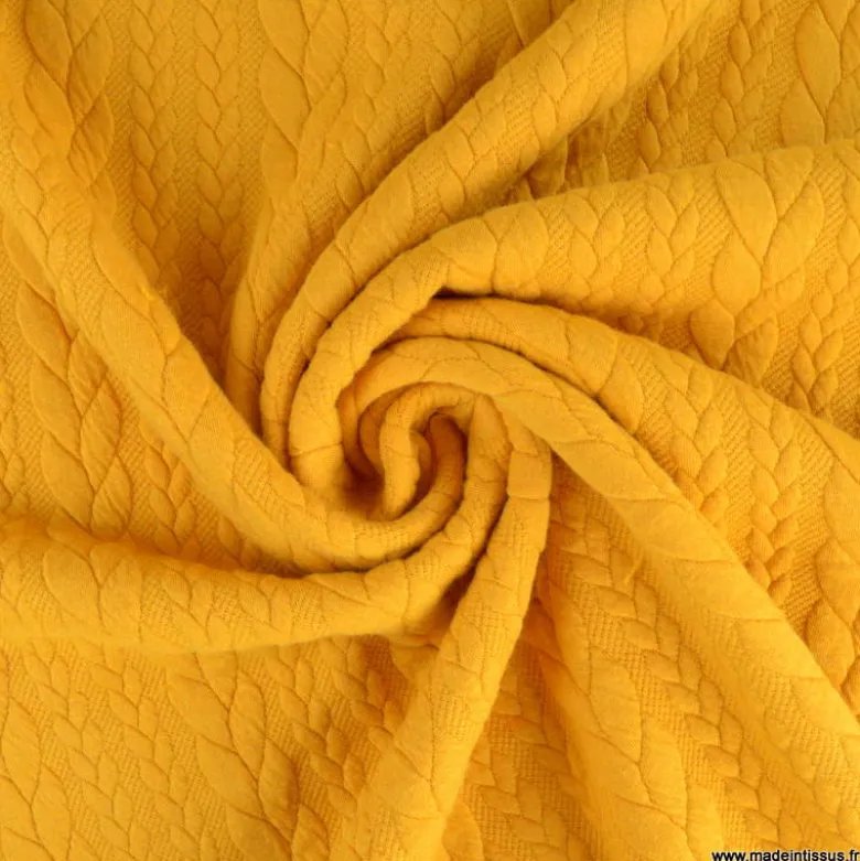 Tissu jersey torsadé jaune moutarde