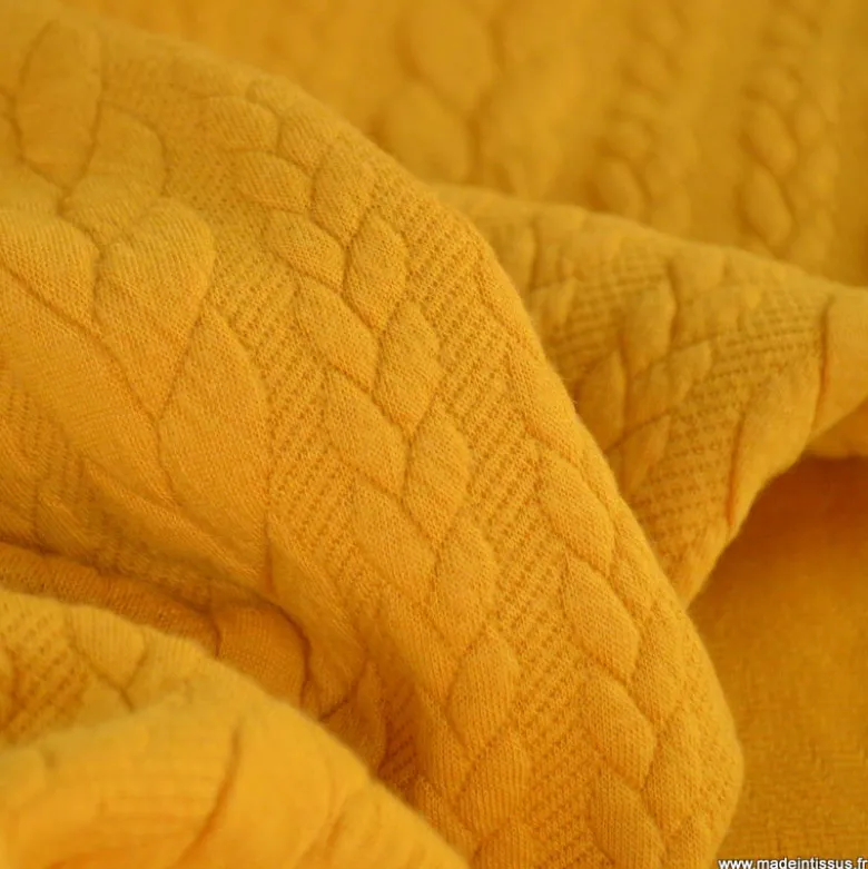 Tissu jersey torsadé jaune moutarde
