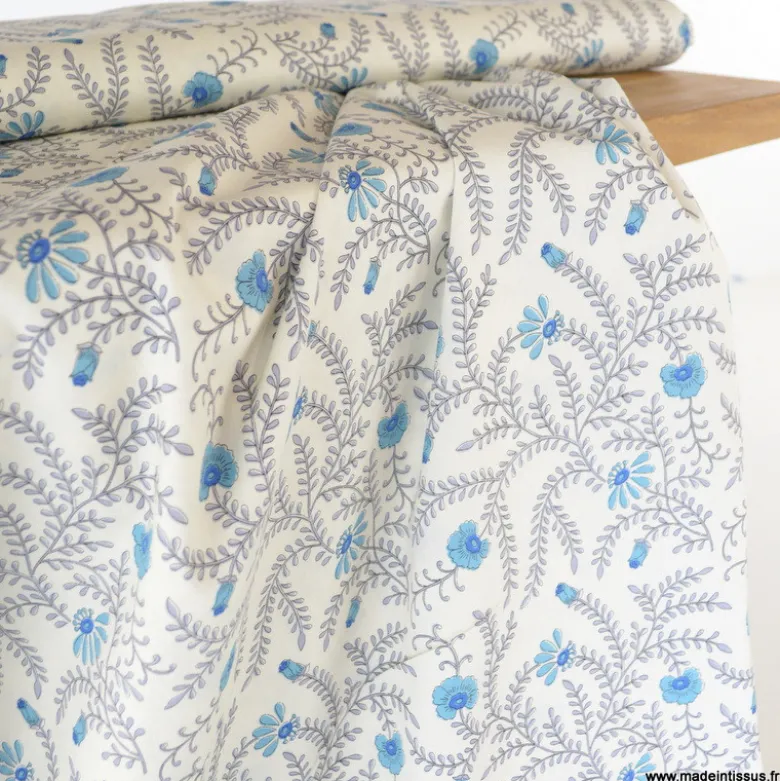 Tissu Kokka motif fleurs bleues - collection Botanical Flower