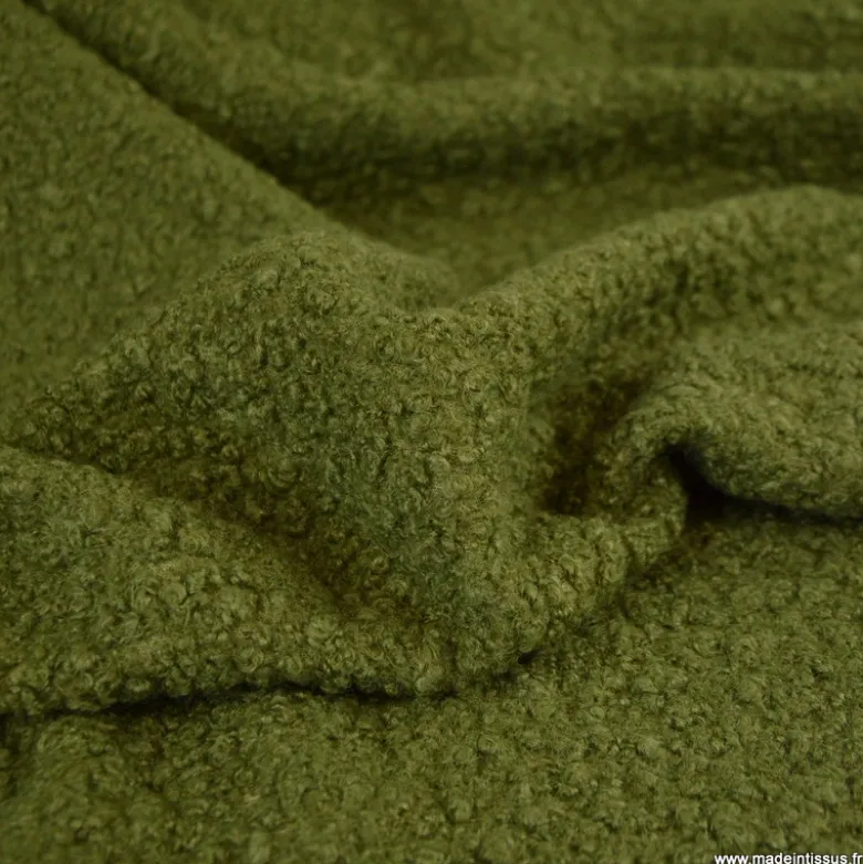 Tissu Lainage Bouclette - Vert kaki