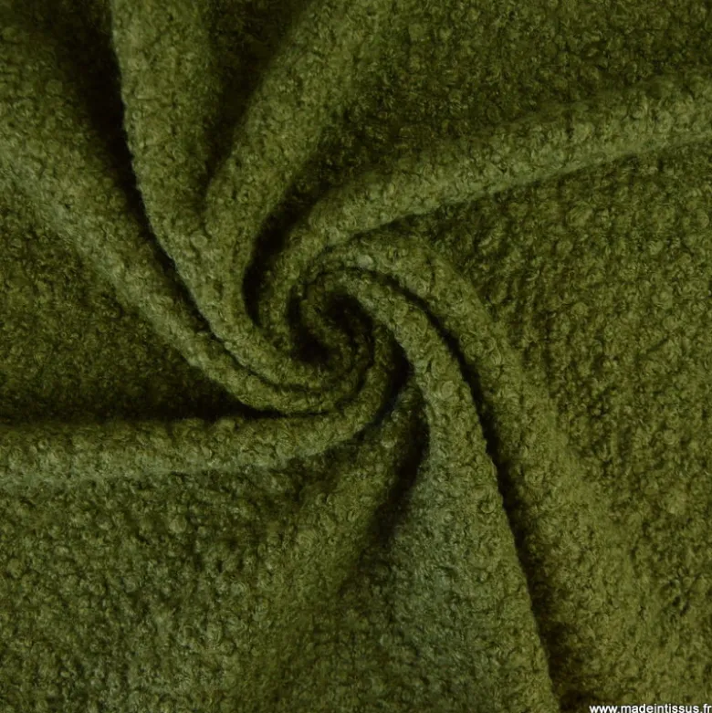 Tissu Lainage Bouclette - Vert kaki