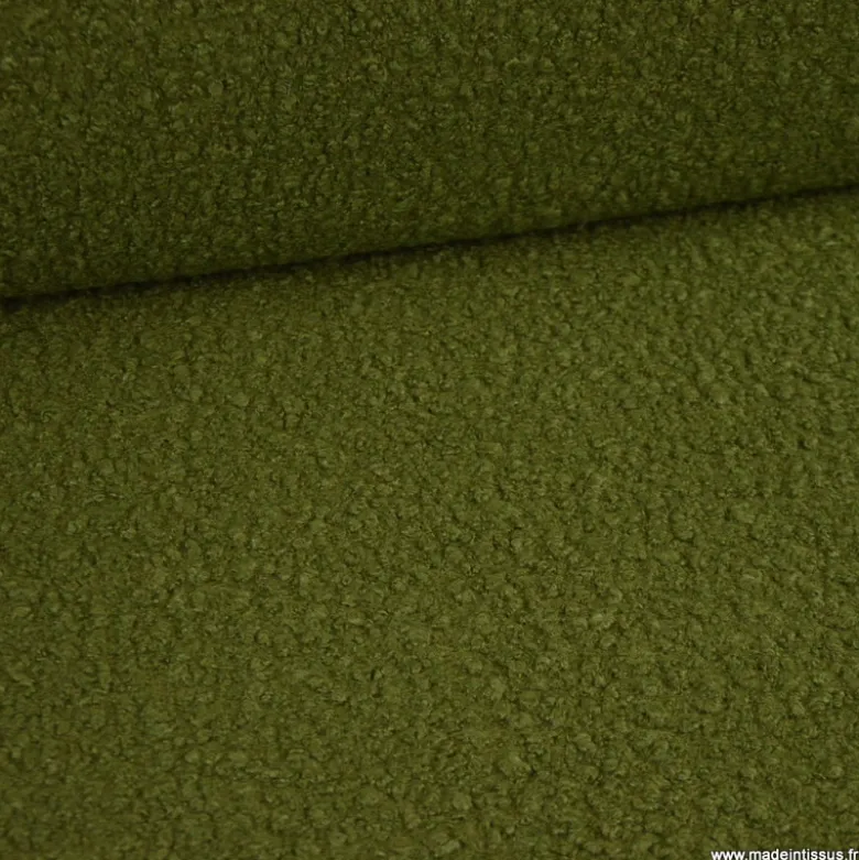 Tissu Lainage Bouclette - Vert kaki