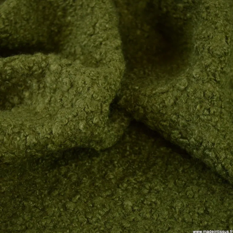 Tissu Lainage Bouclette - Vert kaki