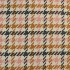 Tissu lainage pied de poule rose et camel fond écru