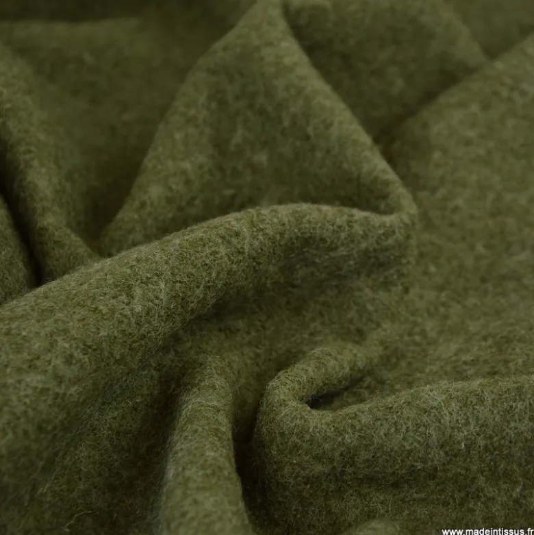 Tissu Laine bouillie 100% laine - coloris Vert kaki