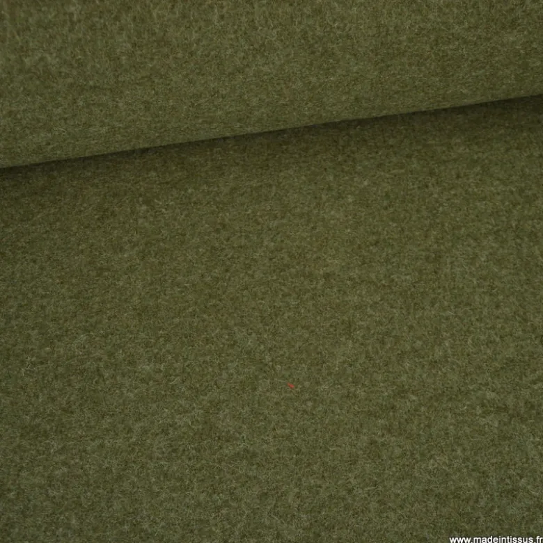 Tissu Laine bouillie 100% laine - coloris Vert kaki
