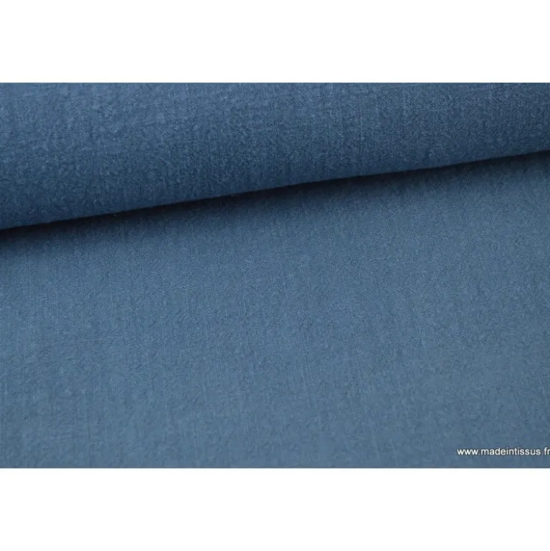 Tissu lin lavé bleu jean